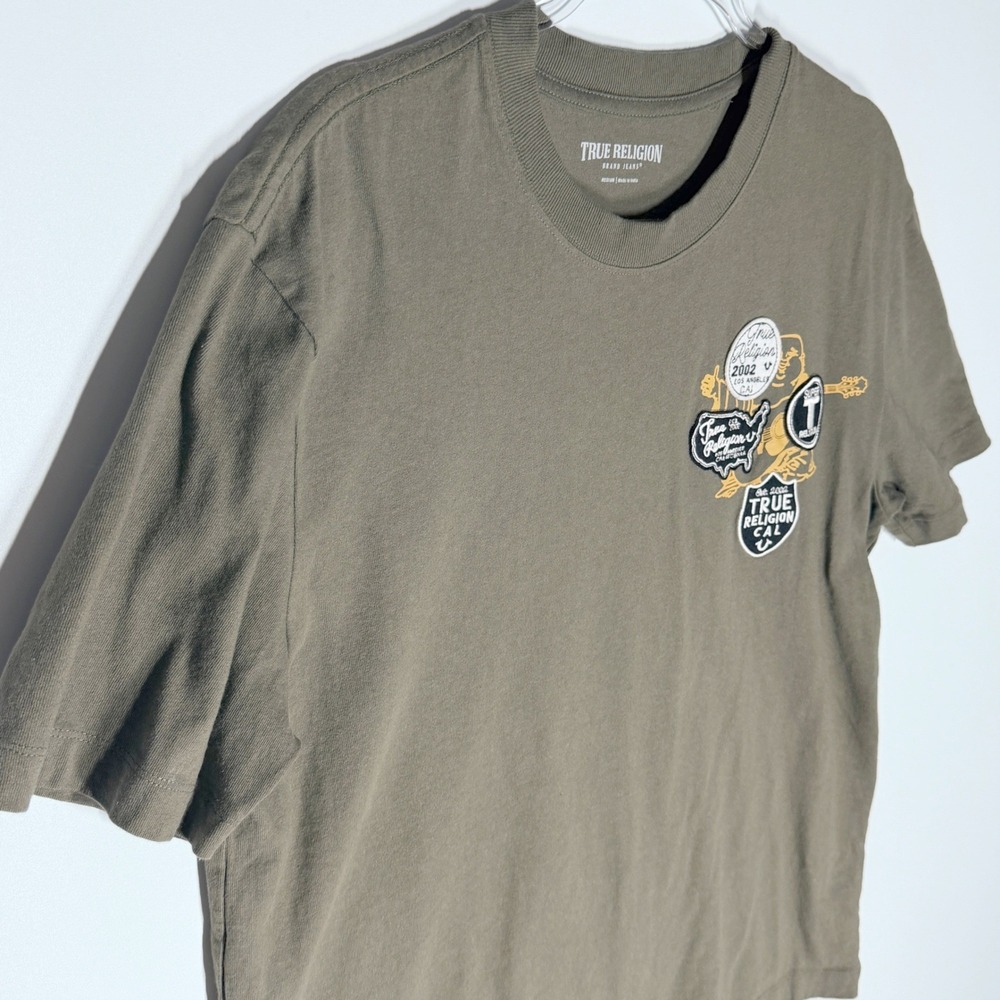 True Religion Mens SS University Tee Kalamata Green Graphic Patch T-Shirt 109519 - Picture 4 of 14